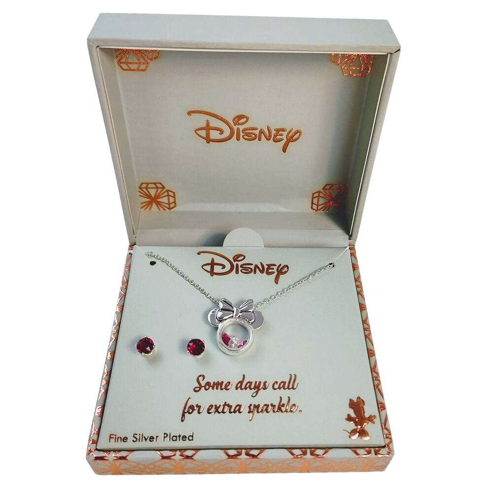 Disney Minnie Mouse Maroon Necklace & Earrings Set NIB